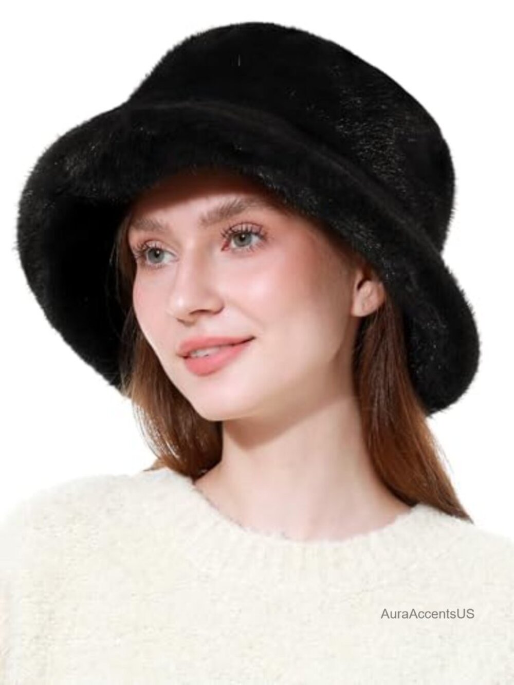Faux Fur Bucket Hat Plush Winter Fisherman Cap Foldable Warm